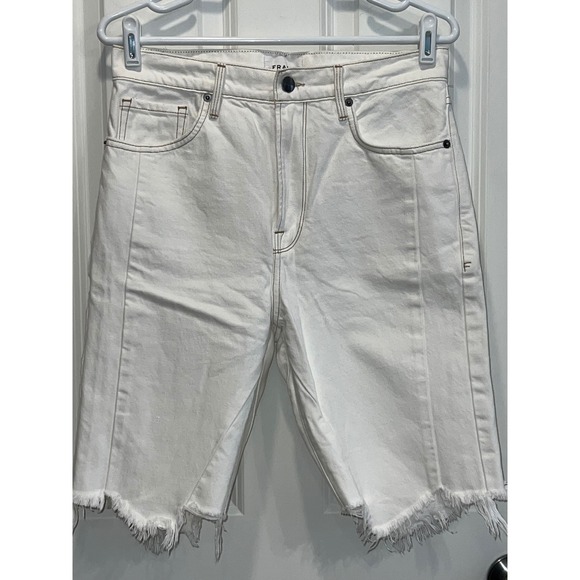 FRAME Pants - FRAME Le Vintage Bermuda Shorts White Denim Raw Hem High Rise Size 28 LVBSHJE171